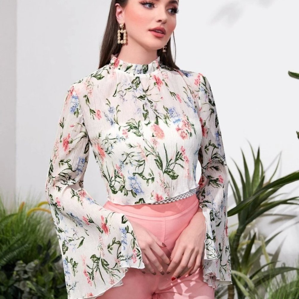 Floral print long sleeved blouses - Picture 4 of 5